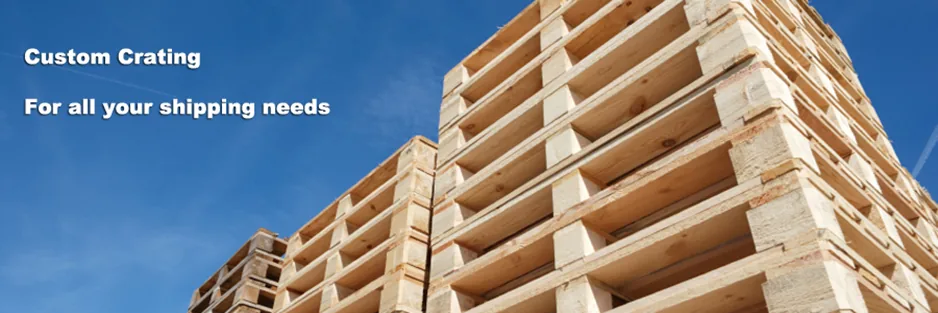 Stacks of wood pallets manufactured for industrial shipping